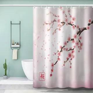 VASENA Duschvorhang 180x180 Erwachsene Duschvorhang Blumen 3D Motiv Schwer Stoff Polyester Badvorhang Rosa Duschvorhang Waschbar Anti Schimmel