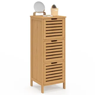 IDMarket - Beistellmöbel Badezimmer Bambus BEA 3 Türen 30 x 30 x 80 cm