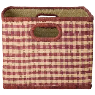 RICE Quadratischer Raffia Korb mit braunen Karos, Large (H 30 x L 25 x B 30 cm)