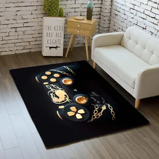 Xisnuient Teppich 3D Modern Game Joystick Bodenmatte Teenage Boys Wohnzimmer Anti-Rutsch-Matte Graffiti Dekoration Gold Lila Blau Weich Samt Dekoration (Muster 1,120x160 cm)