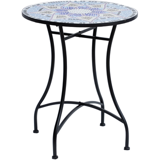 Outsunny Mosaiktisch Ø 60 x 71 cm  blau-weiß/schwarz