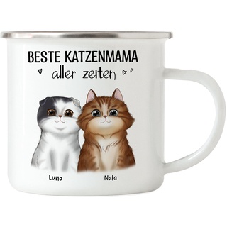 Kiddle-Design Katzenbesitzer Emaille Tasse Personalisiert Geschenk Katzenmama Katzenliebhaber Katzenmotiv Spruch Name Katzenfreund Haustier 2 Katzen
