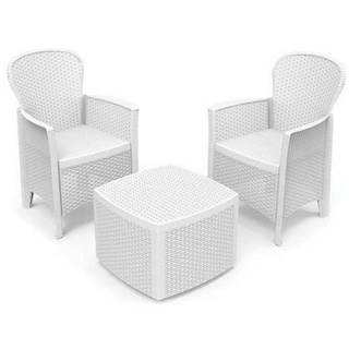 Dmora Gartenset mit Kissen, 2 Sesseln und 1 Outdoor-Container-Tisch, Made in Italy, weiße Farbe