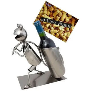 BRUBAKER Weinflaschenhalter Frosch mit Blatt Flaschenhalter, (inklusive Grußkarte), Metall Skulptur, Wein Geschenk silberfarben