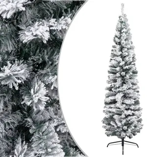 vidaXL Schlanker Künstlicher Weihnachtsbaum Beschneit Christbaum Tannenbaum Dekobaum Kunstbaum Weihnachten Dekoration Weihnachtsdeko Grün 180cm PVC