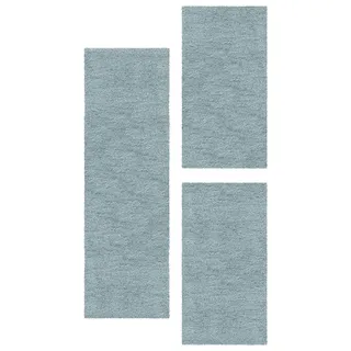 Carpettex Hochflor-Bettumrandung Unicolor - Einfarbig, Höhe 50 mm, (Bett-Set, 3-tlg., Bettvorlage), Schlafzimmer Teppich Bettumrandung Läufer Set 3 teilig blau 2 St. x 60 cm x 110 cm | 1 St. x 80 cm x 150 cm