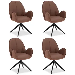 Homestyle4u Armlehnstuhl Bouclé Leder braun 4er Set