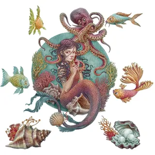 WANDAUFKLEBER 80x89cm - Unterwasser-Meerjungfrauen