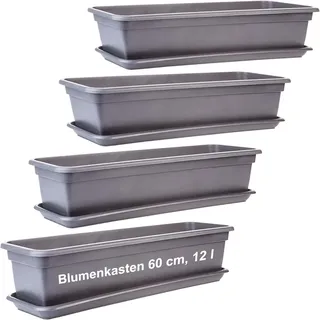 4er Set Pflanzkübel rechteckig 60 cm Blumenkasten Balkon Blumenkübel Anthrazit