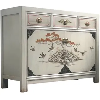OPIUM OUTLET Möbel Kommode Schrank Sideboard Hochzeitsschrank "VintageFog" 33082-12 hellgrau asiatisch chinesisch orientalisch