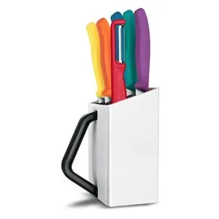Victorinox Messerblock Swiss Classic Utility, Kunststoff, 6,3 x 15,5 cm, Borsteneinsatz mit 5 Messern