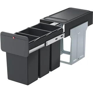 Hailo EcoLine Design Trio L Einbau-Mülltrennsystem, 3x10 Liter, Schwarz | Trio-Mülleimer mit Vollauszug, Stahlblech, ab 30 cm Schrankbreite, für saubere Mülltrennung