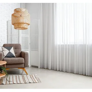 GARDINESTAN JUNG CFO GmbH Gardine Gardinen Weiß Leinenoptik Halbtransparent mit Kräuselband Bleiband, Store 200 cm x 180 cm