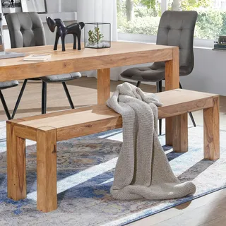 FineBuy Sitzbank Massiv-Holz Akazie Holz-Bank Natur-Produkt Küchenbank im Landhaus-Stil Größe wählbar