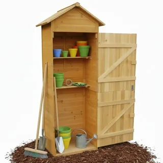 Melko Gerätehaus Geräteschuppen XXL mit Spitzdach 79x49x190 cm Holz Braun | Gartenschrank mit 2 Regalböden, imprägniert und wetterfest, Stauraum für Besen, Werkzeug und Gartengeräte, schnelle Montage