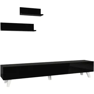 [en.casa] Saarijärvi Fernsehtischset Lowboard 180 x 31 x 33 cm Schwarz Holz, Spanplatte