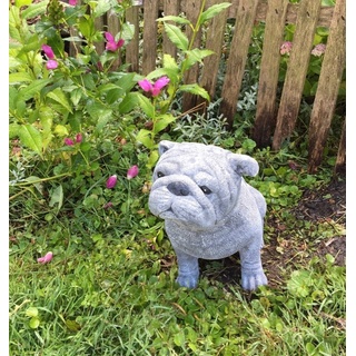 Antikas Gartenfigur Tiere Dekoration mit Tierfiguren - Hunde Figuren Welpen - Französische grau