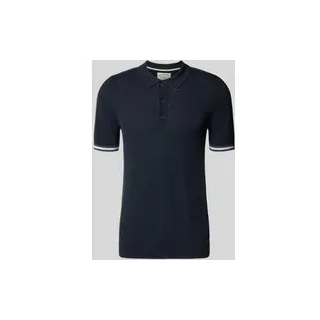 Slim Fit Poloshirt mit Strukturmuster und Knopfleiste, Marine, XXL