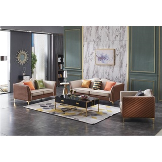 JVmoebel Sofa Sofagarnitur 3+2 Sitzer Klassische Garnituren Leder Sofas, Made in Europe beige|braun
