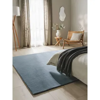 benuta Nest Wollteppich Bent - 100% Wolle - Rechteckig & im Style: Uni, Elegant, Natural Living, Scandi Living - Pflegeleicht für Wohnzimmer Schlafzimmer, Blau, 160x230 cm