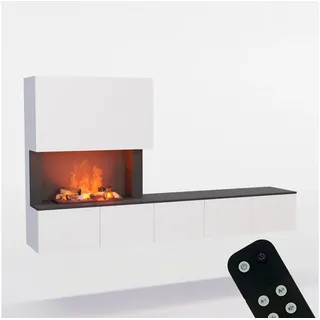 GLOW FIRE Elektrokamin CW5 Links Wasserdampf Kamin- Wohnwand mit Kamin, Sideboard mit Kamin, Wasserdampfkamin mit 3D Feuer und Knisterfunktion schwarz|weiß