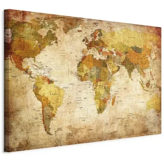 murando - Weltkarte Pinnwand & Leinwandbild 120x80 cm - 1 Teilig - Kunstdruck modern Wandbilder XXL Wanddekoration Design Wand Bild - Kontinent Landkarte Karte Reise Vintage