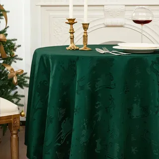 Romanstile große Tischdecke Weihnachten rund 240 cm Dunkelgrün abwaschbar | wasserabweisend Jacquard Sterne & Schneeflocken, runde Weihnachtstischdecke für Esstisch,christmas,Fest,Party