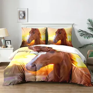 Yzehomijia Pferd Decken 220 x 240 cm, Kinder 3D-Pferd gedruckt Bettwäsche, 1 ultrafeine Faser Decken + 2 Kissenbezüge 65 x 65 cm. (C1×220)