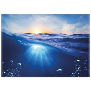 Wallario Teppich Wellen im Meer bei Sonnenuntergang, rechteckig, rutschfest blau 50 cm x 70 cm