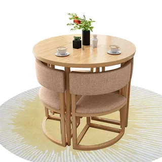 Runder Esstisch mit 4 Stühlen,Tisch Küche Rund Set,Bartisch Balkonset 4 Stühle 1 Tisch,Kombination aus Wohnzimmertisch und Stuhl,mit Rückenlehne,Durchmesser 80 cm,für Café, Büroempfang,Bibliothek ( Co