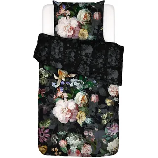 ESSENZA Bettwäsche Fleur Festive Blooming Black, 155x220 cm + 1x 80x80 cm - 100% Baumwollsatin 200TC - Blumen
