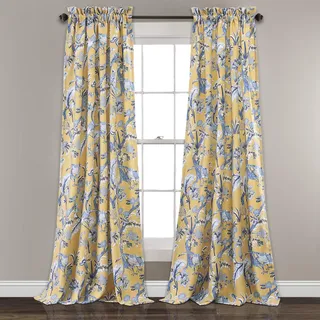 Lush Decor Dolores 2 STK. Lichtfilternde Fensterpaneele, 132 x 213 cm, Gelb – Stoffvorhänge – Blumen-Vogeldruck – Grandmillennial & Französischer Landhausstil – Landhaus & maximalistische Deko