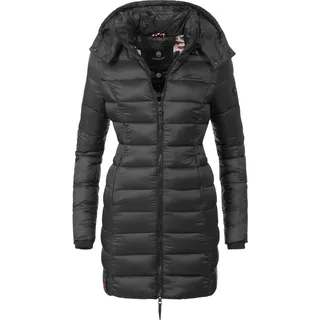 Marikoo Damen, langer Wintermantel mit schmaler Steppung schwarz, 6XL (52),