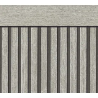 A.S. Création Tapete Holzoptik Grau Schwarz 397442 - Vliestapete Akustikpaneele - skandinavische Sockelpaneel Optik im Querformat - 5,00m x 1,06m - Made in Germany