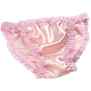 LSHARON Sexy Damen-Dessous, 100 % Maulbeerseide, Unterwäsche, Spitze, Tanga, Slip, rose, L - L-XXL