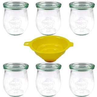 Viva Haushaltswaren - 6 x kleines Weckglas/Einmachglas 220 ml mit Deckel in in Tulpenform, leeres Rundrandglas zum Einkochen - als Vorspeisenglas, Dessertglas (inkl. Trichter)