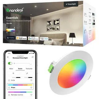 Nanoleaf Matter Einbaustrahler RGBCW LED Lampe, 1 Smarte & Dimmbar Glühbirne, 550 Lumen, 75-85 mm Ausschnitt, WLAN Bluetooth App/Sprachsteuerung (Funktioniert mit Alexa, Apple), Wohnzimmer Deko