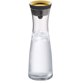 WMF Basic Wasserkaraffe aus Glas, 1 Liter, Glaskaraffe mit Deckel, Silikondeckel, CloseUp-Verschluss, gold