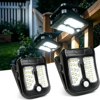 Solarlampen für Außen, 2 Stück Clip-on Solarleuchten Wasserdicht IP65 mit Bewegungsmelder, 30 LEDs mit 4 Modi & Mücken abwehren, Solar Lampe für Garten Geländer Dachrinnen Zaun Beleuchtung