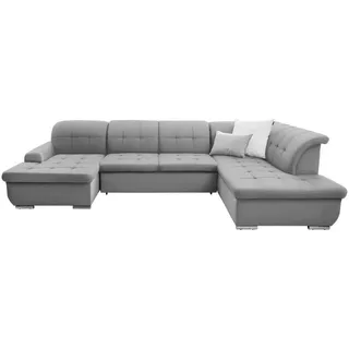 Cantus Wohnlandschaft, Hellgrau, Metall, Uni, 5-Sitzer, Ottomane rechts, U-Form, 342x208 cm, Made in EU, seitenverkehrt erhältlich, Hocker Rücken echt, Wohnzimmer, Sofas & Couches, Wohnlandschaften, Wohnlandschaften in U-Form
