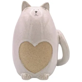 Logbuch-Verlag Dekofigur Spardose Katze Keramik 17 cm in Naturton mit Herzdetail