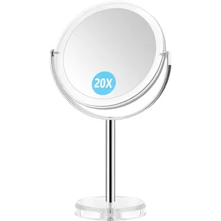 MIYADIVA Kosmetikspiegel für Schminktisch, Vergrößerung, 360° drehbar, doppelseitig, 1-fache und 20-fache Vergrößerung, Spiegel auf Ständer, Badezimmerspiegel, freistehend, 17 cm