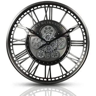 Samilito Wanduhr 53,3 cm mit echtem Bewegungsgetriebe Zahnrädern Silber silberfarben