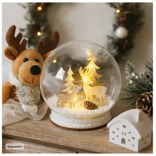 Hti-Living Beleuchtete Schneekugel mit Rehen beige