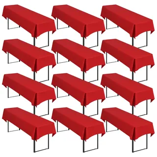Showgeous 12 Stück Biertisch-Tischdecken für Bierzeltgarnitur, Rot | 250 x 100cm, Blickdichte, waschbare Polyester-Tischdecken für 50 und 70 cm breite Biertische und Bierzeltgarnituren