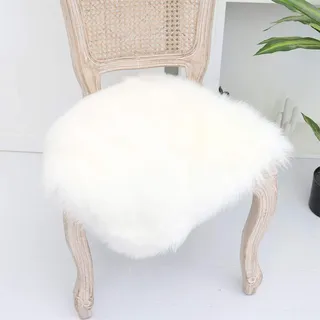Martin Kench Faux Lammfell Sitzkissen, Schaffell Sitzauflage Longhair Fell Optik Nachahmung Wolle Sofa Matte (Weiß,50 x 50 cm)