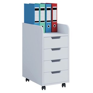 VCM Rollcontainer Konal Mini 913235, Holz, weiß, mit 4 Schüben und Ablage