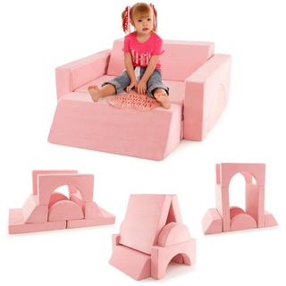 COSTWAY Kindersessel (8-St), Modular, Spielsofa mit abnehmbarem Bezug rosa