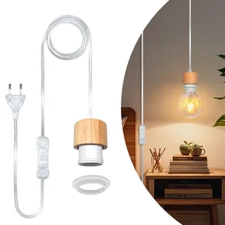 Hängelampe mit Stecker, 500CM Transparent Kabel, Lampenfassung E27 mit Kabel und Schalter, Pendelleuchte mit Stecker, Lampenkabel mit Fassung, Hängeleuchte Steckdose, DIY Innenraum Kreatives Licht