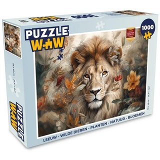 MuchoWow Puzzle Löwe - Wildtiere - Pflanzen - Natur - Blumen, 1000 Puzzleteile, Foto-Puzzle, Bilderrätsel, Puzzlespiele, Klassisch bunt